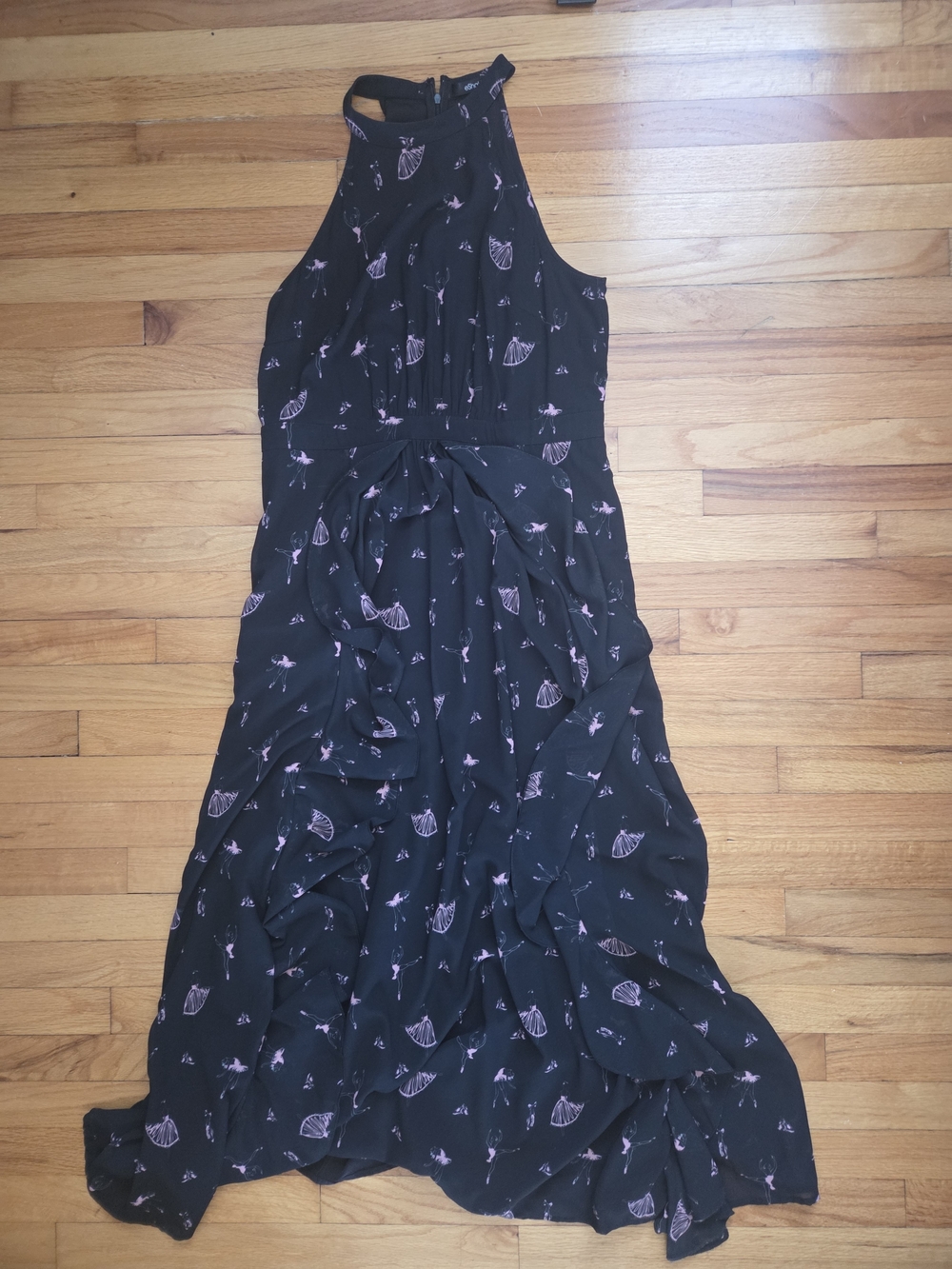 eshakti Black Halter Maxi Dress with Pink Floral Motif